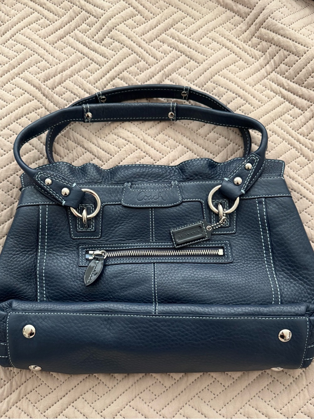Vintage Coach Navy Leather Shoulder Bag